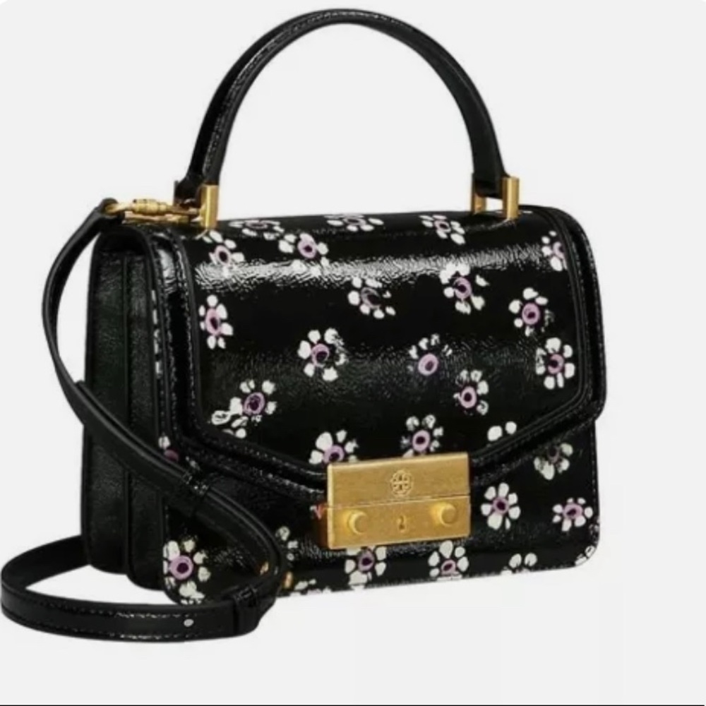 TORY BURCH JULIETTE Floral Printed MINI Top Handle Satchel In BLACK $448